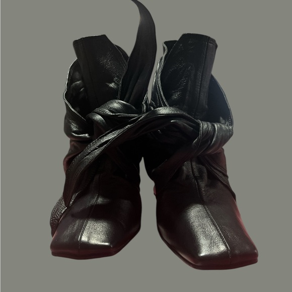 CCWDMOSS Black Ankle Booties with Square Toe and Bow Tie Design - Size 10 - Picture 3 of 14